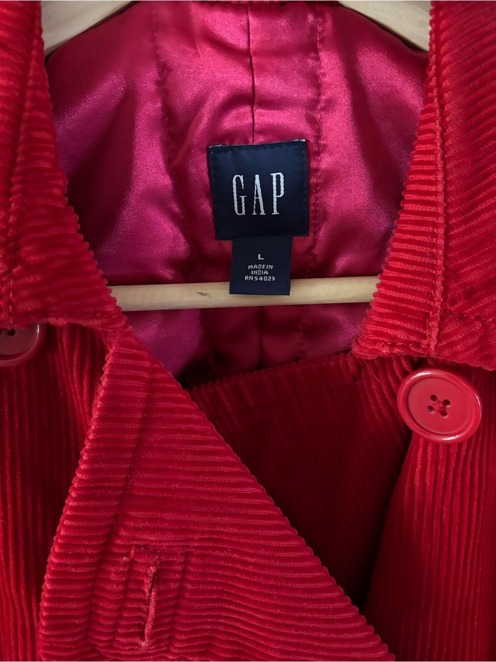 Vintage GAP Red Corduroy Double-Breasted Pea Coat Jacket large - Picture 3 of 6